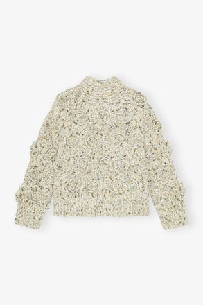 Ganni Mixed Ivory Flower Crochet Sweater