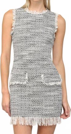Fate Tweed Faux Leather Zipper Dress In Black White