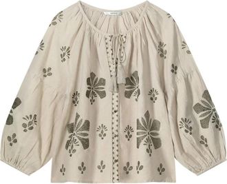 Summum Geborduurde linnen blouse met lange mouwen - Dames - Blouses - Veelkleurig - XS - Linnen - Overhemden