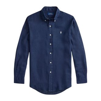Polo Ralph Lauren Custom Fit Linen Shirt - Heren - Casual Overhemden - Blauw - 2XL - Leer - Overhemden