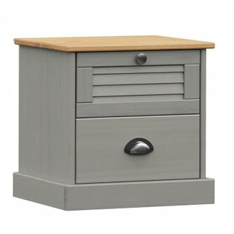 vidaXL Vidaxl - Mesita De Noche Vigo Madera Maciza De Pino Gris 42x35x42 Cm