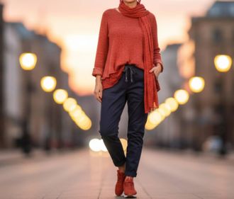 Made in Italy Knitted 2 Layer Top & Scarf In Red