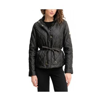 Michael Kors Jassen, Dames, Zwart, M, Leer, Belted Quilted Jacket