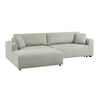 Sweeek Sof&aacute; cama esquinero izquierdo de tela con ba&uacute;l, 3 plazas, gris claro