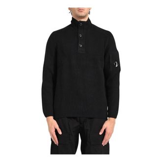 C.P. Company Turtlenecks, male, Black, Size: 2XL Polo Collar Full Rib Sweater