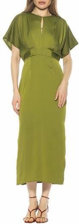 Alexia Admor Sylvi Draped Sleeve Midi Dress in Sage at Nordstrom Rack, Size 14