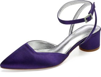 Generic Wedding Sandals Womens Low Block Heels Sandals Bridal Pointed Toe Slingback Ankle Strap Dress Party Heels 4.5,Dark Purple,4 UK
