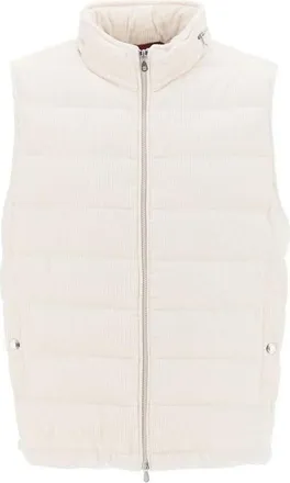 Brunello Cucinelli Mens Milk Quilted Sleeveless Jacket, Size M
