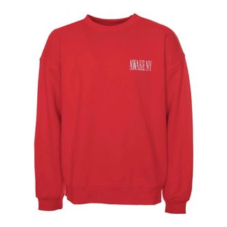 Awake NY Hoodies & sweatvesten, Heren, Rood, L, Crewneck Sweatshirt met Logoborduursel