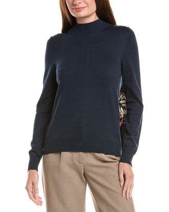 Oscar De La Renta Oscar De La Renta Pleated Jersey Inset Sweater