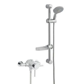 Clifton Chrome Exposed Mixer Shower with Adjustable Wall Hung Slide Rail Kit in Silver