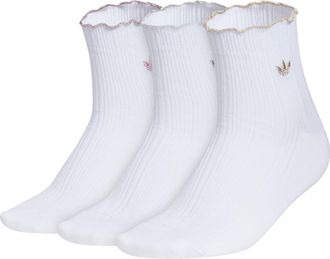 adidas Assorted 3-Pack Ruffle Rib Ankle Socks in White/mauve Purple/khaki at Nordstrom, Size Medium