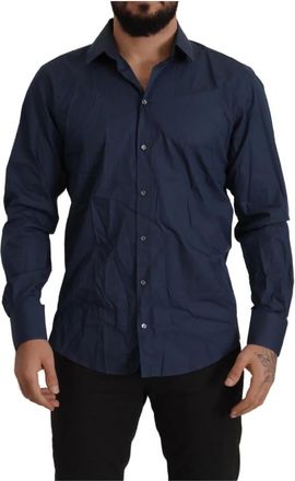 Dolce & Gabbana Martini Slim Fit Overhemd - Heren - Casual Overhemden - Blauw - M - Katoen - Overhemden