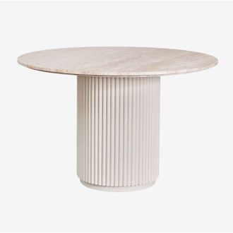 Sklum Mesa De Comedor Redonda En Piedra Natural Y Madera De Mango Giselda Sklum