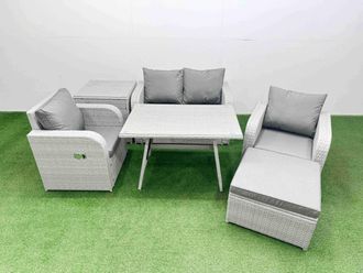 Fimous Light Grey PE Wicker Rattan Garden Furniture Set Chair Love Sofa