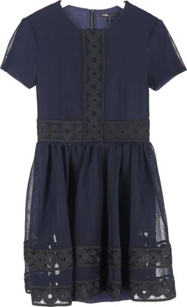 Maje mini-jurk met ronde hals en kanten details in marineblauw polyester
