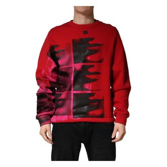Dolce & Gabbana Sweatshirts, male, Red, Size: S Graphic Crewneck Sweatshirt
