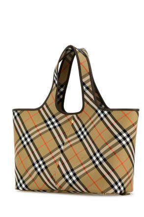 Burberry Womens Embroidered Canvas Medium Check Shopping Bag Sand Borse A Mano