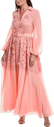 Badgley Mischka Floral Lace Shirt Gown