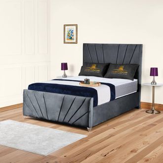 Fimous UK Bed Furniture Sunrise Upholstered Gas Lift Storage Bed With 48 Headboard in Charcoal | Size: King
