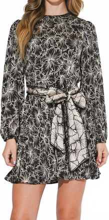 Adelyn Rae Sasha Pleated Long Sleeve Mini Dress In Black/cream