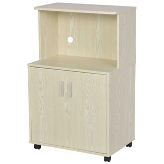 HOMCOM Particle Board Kitchen Pantry Cupboard Kitchen Microwave Cabinet W/Rolling Wheels - 97H x 60.4W x 40.3Dcm - Oak - Home Living | TJ Hughes