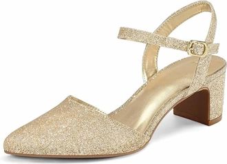 mysoft Womens Pointy Toe Ankle Strap Heels In Gold Glitter
