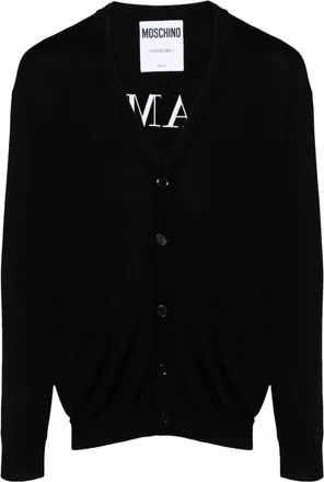 Moschino slogan-embroidered cardigan - men - Virgin Wool - 46 - Black