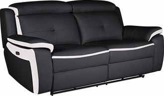 Vente-Unique Sof&aacute; relax el&eacute;ctrico de 3 plazas de piel ANGELIQUE - Negro/blanco