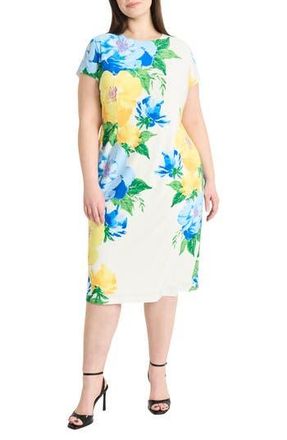 Maggy London Floral Short Sleeve Matte Jersey Midi Dress in Soft White/Yellow at Nordstrom Rack, Size 16W