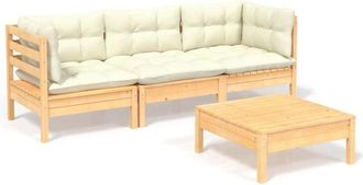 vidaXL Vidaxl - Muebles De Jard&iacute;n 4 Piezas Con Cojines Madera De Pino Crema