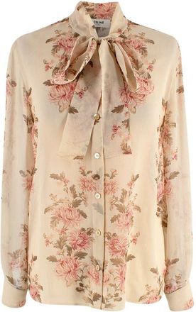 Celine Floral Print Sheer Silk Blouse Size XXS