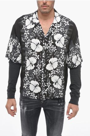 Dsquared2 Double-layered Bowling Shirt with Floral Pattern size 52