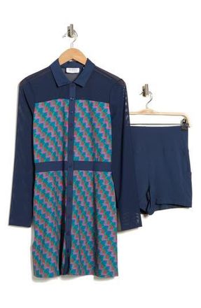 Original Penguin Long Sleeve Polo Dress & Shorts Set in Black Iris at Nordstrom Rack, Size Medium