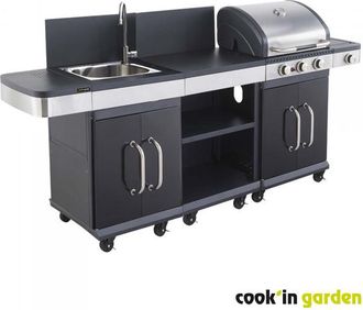 COOK IN GARDEN Cocina Exterior Modular Fidgi 3 Con Barbacoa De Gas, Carro Auxiliar Y Fregadero Cookin Garden
