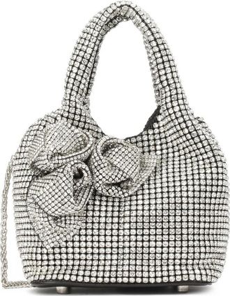Kazar Glanzende handtas met zirkonen en 3D-bloemen - Dames - Handtassen - Grijs - ONE Size - Tassen