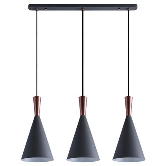 Paco Home Luminaria Susp. Colgante Comedor Mesa Comedor 1,5m Cable Textil Recort. &Oslash;18,5cm Cobre-gris, De 3 Fuentes Luminosas - Paco Home