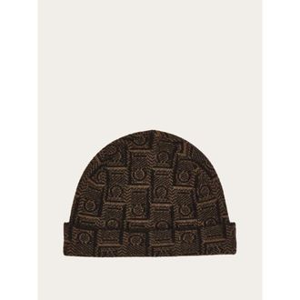 Ferragamo Mens Brown Wool Jacquard Hat