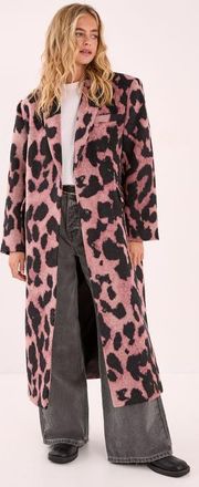 NASTY GAL Leopard Wool Blend Tailored Coat in Pink at Nordstrom, Size 4