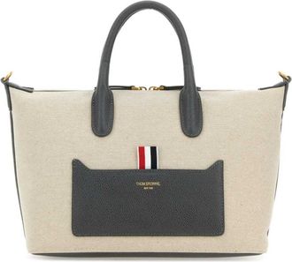 Thom Browne Sand grosgrain-loop tote bag