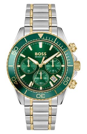 BOSS Sealiner Chronograph Two-Tone Bracelet Watch, 44mm in Green at Nordstrom