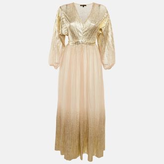 Maje Gold Tulle V-Neck Gown