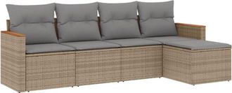 vidaXL Juego De Sof&aacute;s Jard&iacute;n Con Cojines Beige Mezcla 5 Pzas Rat&aacute;n Pe Vidaxl