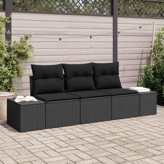 vidaXL Conjunto De Sof&aacute; De Jard&iacute;n 3 Pcs Negro Polirat&aacute;n Vidaxl