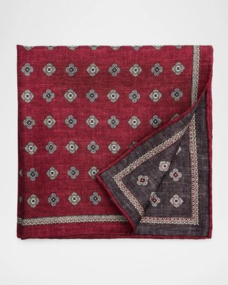 Brunello Cucinelli Men & apos;s Silk Medallion Pocket Square