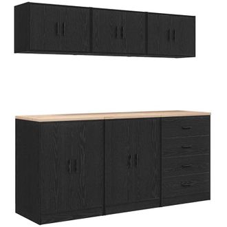 vidaXL Vidaxl - Armadi da Garage 6 pz Neri in Legno Multistrato