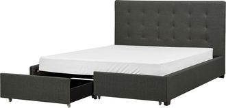 Beliani Cama Con Almacenaje De Poli&eacute;ster Gris Oscuro Negro 160 X 200 Cm La Rochelle
