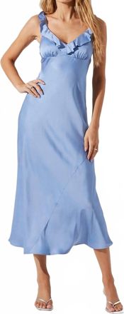 Astr Zoie Satin Ruffle Midi Dress In Sky Blue