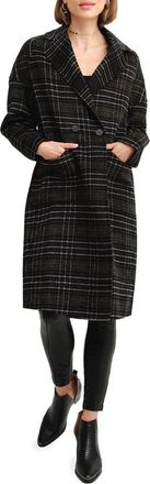 Belle & Bloom Publisher Double Breasted Plaid Print Wool Blend Coat in Black Plaid at Nordstrom, Size X-Small