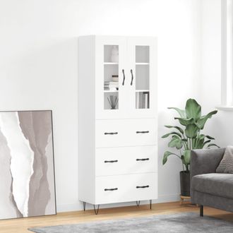 vidaXL Aparador Alto Madera Contrachapada Blanco 69,5x34x180 Cm Vidaxl